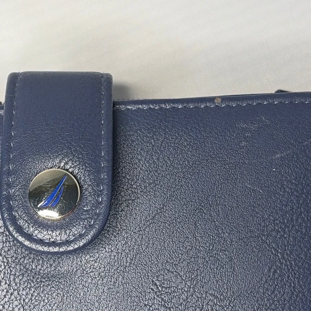 Nautica Navy Blue RFID Blocking Zip Around Clutch Wallet Vegan Leather New